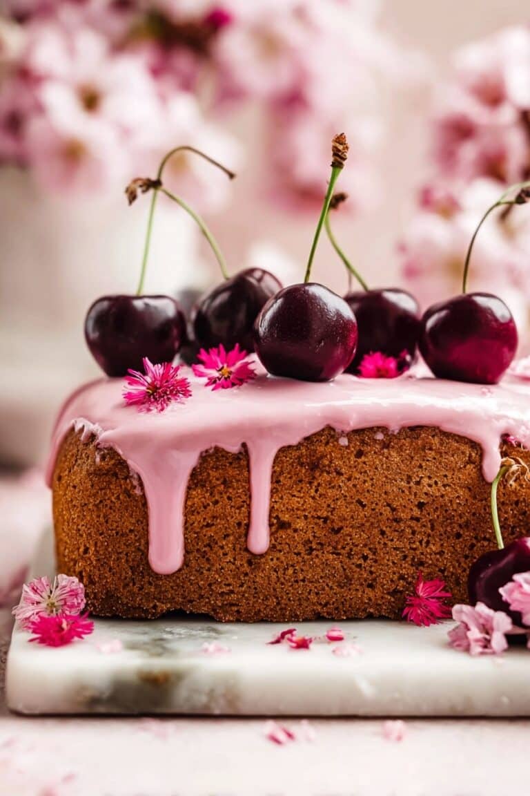 Homemade Cherry Pound Cake with Cherry Sauce and Icing Recipe