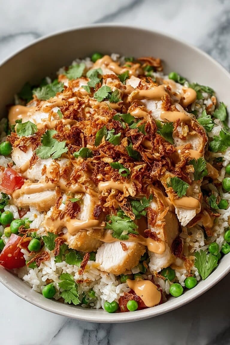 Crispy Chicken and Rice Salad with Creamy Peanut Dressing Recipe