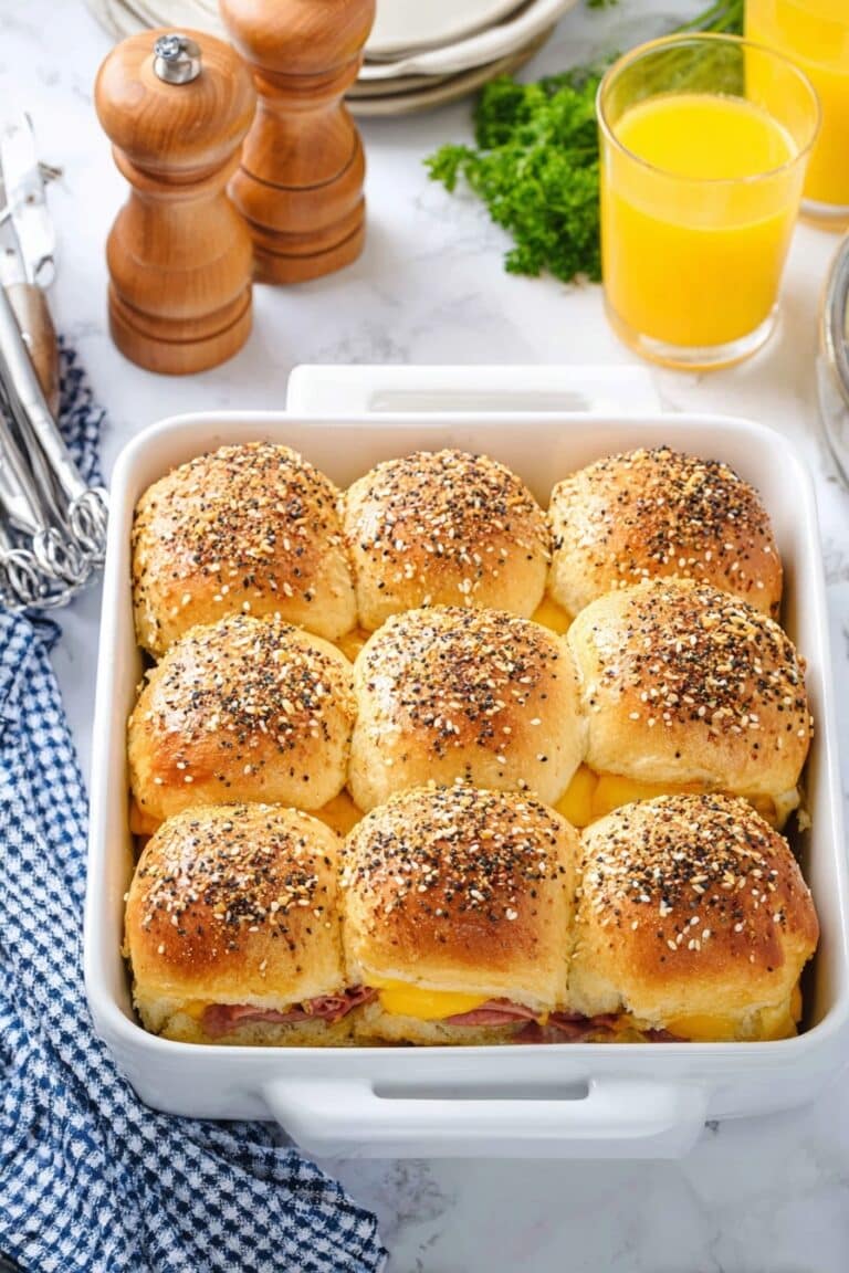Cheesy Breakfast Sliders with Ham, Eggs, and Maple-Onion Topping Recipe