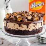 Chocolate Peanut Butter Reese’s Cheesecake with Brownie Crust and Ganache Topping Recipe