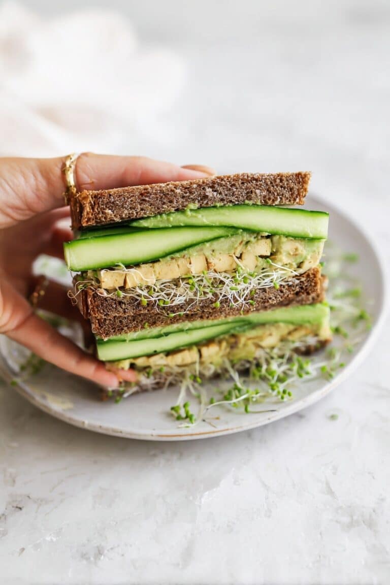 High-Protein Vegan Tempeh Sandwich with Cucumber, Avocado, and Sprouts Recipe