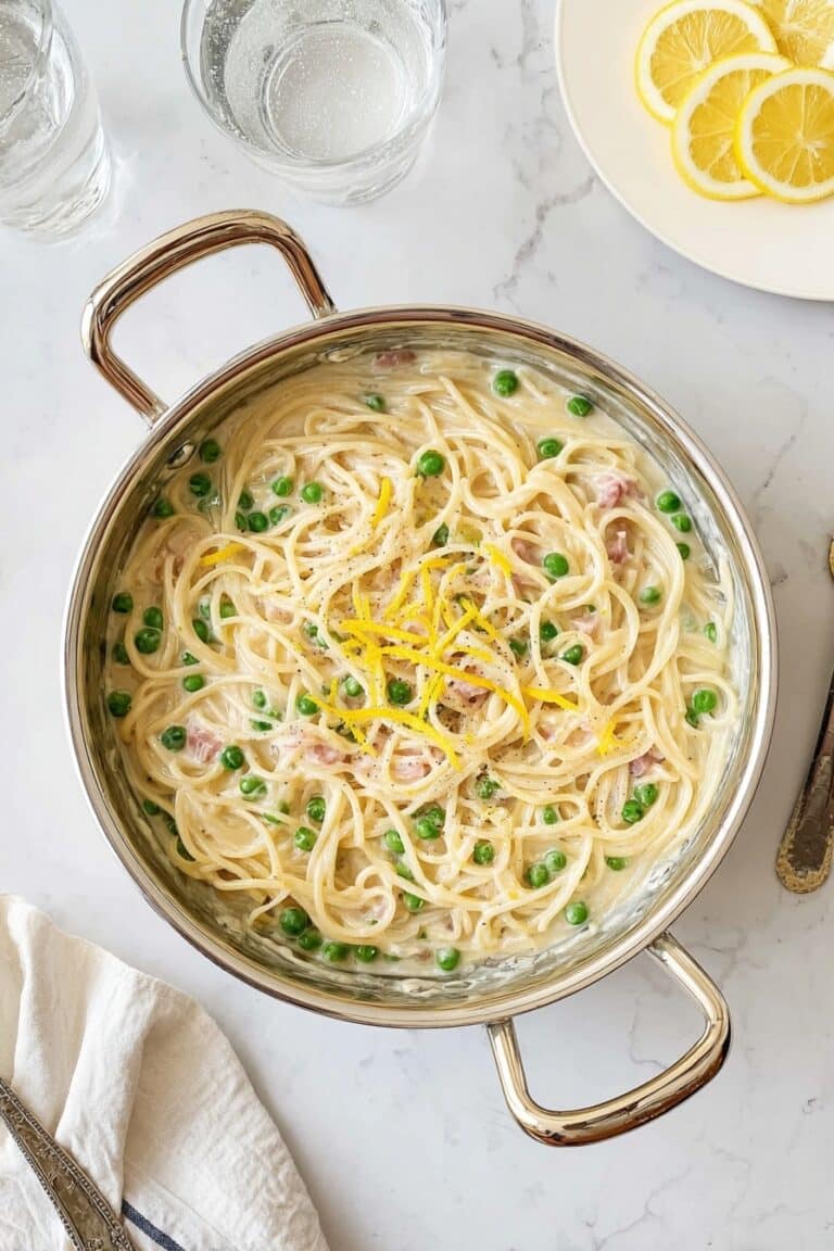 Lemon Ricotta Linguini with Pancetta and Peas Recipe