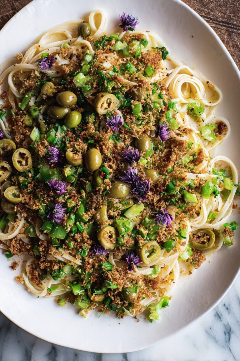 Savory Olive Pasta with Crispy Bread Crumbs and Broccolini Recipe
